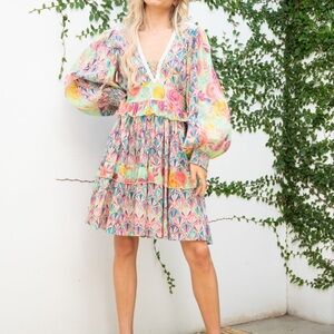 Bohemian colorful long sleeve dress - small